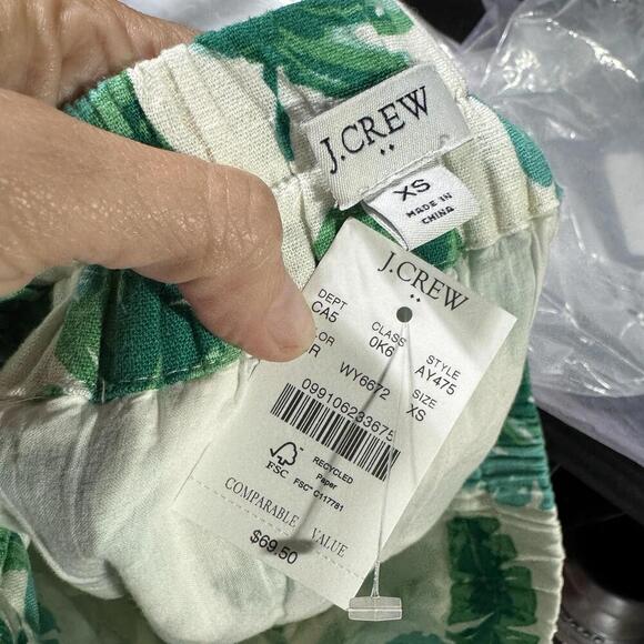 j.crew skirt xs green palm linen blend pencil mid modest beach vacation church - Picture 5 of 6